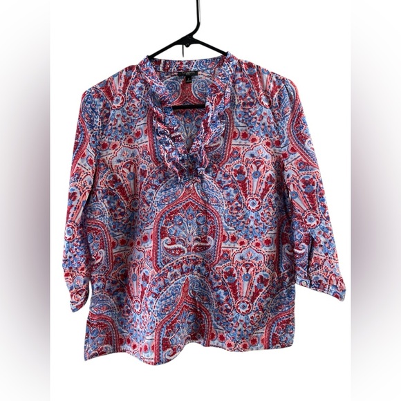 Talbots red white and blue 3/4 sleeve blouse - Picture 1 of 6